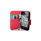 Supergets Case for Apple iPhone 4S and 4 book style faux leather bag in pink stylus, screen protector, cleaning cloth (Electronics)