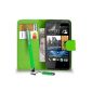 MOBILE JOY HTC Desire 300 Leather Flip Case Cover Bag + Mini Touch Stylus Pen + Large Touch Stylus Pen 2x Screen Protector & Polishing Cloth (Green) (Electronics)