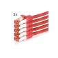 TPFNet (5-pack) 0.25m CAT.6 - CAT6 Premium Ethernet LAN patch cable SFTP Double Shielded | Gigabit Network Cable | LAN Cable | RJ45 cable | internet cable | RJ45 network connection cable | Patch cables | ethernet cable with anti-kink sleeve red (RJ45, Cat 6 , twisted pair, S / FTP (PIMF) double shielded, halogen-free, 1000 Mbit / s / 1 Gigabit) (Electronics)