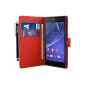 BAAS® Sony Xperia Z2 - Red Leather Case Cover Case Wallet + 2 x Screen Protector + Stylus For Touch Screen (Electronics)