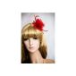 Vintage Wedding Fascinator mini hat headdress hair jewelry with real spring in the form of a rose (red) (Health and Beauty)