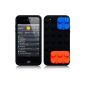 OnlineBestDigital - iPhone 4S / iPhone 4 Brick Style Silicone Case / Cover / Shell - Black with Blue and Orange (Wireless Phone Accessory)