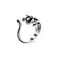 Silver plated cat wrap-around ring with black rhinestone eyes (jewelry)