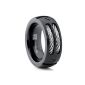 8MM Titanium Ring, Black Plate With Cable D Steel Men's Size 59 (Jewelry)