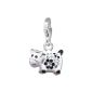 Silver Dream Glitter Charm Funny cow white / black zirconia crystals pendant 925 silver charm bracelets for necklace earring GSC541W (jewelry)