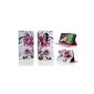 Kit Me Out DE PU synthetic leather Skate Flip Case for LG G2 D802 - Black / White / Purple flowers (Wireless Phone Accessory)