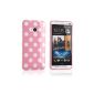 tinxi® TPU Silicone Protective Case for HTC One M7 box cover pattern Case Pouch white dots in pink (Electronics)
