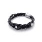 Konov jewelry bracelet, stainless steel magnetic leather, braided leather bracelet for Men Women, Black Silver - width 12mm - Length 20cm (jewelry)