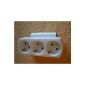 3-way socket multiple plug adapter plug socket distribution horizontally white