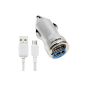 EZOPower 2 meters White Micro USB Sync Data Transfer Cable + Metallic Silver USB car charger adapter with 2-Port 3.0 Amp (Wireless Phone Accessory)