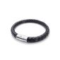Konov Jewelry Bracelet - Friendship - Braided - Leather - Stainless Steel - Fantasy - Men and Women - Chain Main - Colour Black Silver - Width 0.8cm - 23cm length - With Gift Bag - F21408 (Jewelry)