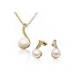 Mother's Day gift for mom MARENJA Fashion Gift Sets Woman Jewelry Necklace and Earrings-Women-Hook 18k Yellow Gold Plated White Pearl-Imitation-White Crystal-Fashion Jewellery (Jewelry)