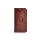 Saxonia.  Leatherette Business Case for Samsung Galaxy S4 Mini (GT-i9190 i9195 LTE) elegant vintage Flip Case Cover Wallet with a practical stand function and card slots (card slot) on the inside | convenient magnetic clasp | foldable sidewise | Color: Brown + screen protector (screen protector) (Electronics )