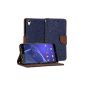 Sony Xperia Z3 Case in Navy & Brown, GMYLE wallet Case Classic Case for Sony Xperia Z3 - Cross Pattern PU Leather Cover Stand Case Pouch Case (Not for Z3 Compact suitable) (Wireless Phone Accessory)