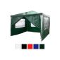 Pavillon 3x3m WATERPROOF + 4 side panels (3x with window + 1x zippered), choice of color: white blue green red black, including herring + tension cables.