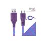 TheBlingZ.® 1M Micro USB meter braided cable for Nokia Blackberry HTC Samsung Galaxy S2 S3 S4 Note 2 mini ACE - purple