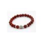 Cameleon-Shop - Stretch Bracelet Tibetan beads - Agate - Buddha head - 16.5 cm - Red (Jewelry)