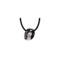 Dondon rubber necklace with two stainless steel rings with cross engraving in a black velvet pouch (jewelry)