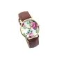 Better Dealz Vintage Flower Ladies Watch Basel-style quartz watch leather strap clock Top Watch # 3, coffee (clock)
