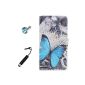 Lusee® PU Case Bag for WIKO LENNY Cover Leather Case Cover Case Cover Stand Function + Free touch pen and dustproof Blue Butterfly (Electronics)