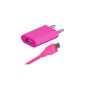 Original q1 2in1 Set Pink Micro USB Charger data cable charging cable power supply adapter for Sony Xperia Z3 / Sony Xperia Z3 Compact / Sony Xperia Z1 / Xperia M / L Xperia / Xperia SP / Xperia ZL / Xperia E microUSB (Electronics)