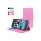 Snuggling iPhone 5 / 5s Leather Folio (Pink) - Flip Case with lifetime warranty + card slots & Stand Function (Electronics)