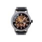 Bracelet Watch sports man (Packing in gift box) tape transparent skeleton mechanical automatic black leather (Watch)