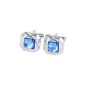 DonDon® Cufflinks octagon silver zirconia stone in blue velvet bag (jewelry)
