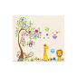 Wall Decal Jungle Forest lion and giraffe, squirrels owl on colorful tree wall sticker for kids Kindergarten bedroom