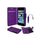 N4U Online® - Alcatel Pop C1 Purple PU Suction Pad Wallet Leather Case Cover & Mini Stylus (Electronics)