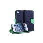 iPod Case 5, GMYLE (R) Wallet Classic Case for iPod Touch 5th Generation - Navy & Mint Green Cross Pattern PU Leather Flip Cover Cases cover (Electronics)