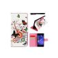 Hunye PU Leather Case Book Style Cover for Sony Xperia M2 Case Cover Butterflies pattern (No.2) Flip Case shell with Stylus (Electronics)
