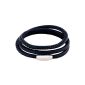 DonDon® unisex leather bracelet dark blue with stainless steel magnetic clasp 60 cm - for triple wrapping (jewelry)