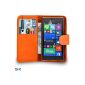 Protector Nokia Lumia 735 Premium Leather Wallet orange Back Cover Case + Screen Mini Stylus Pen + Cloth & BY Shukan (ORANGE) (Electronics)