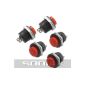 SODIAL (R) 5 x Push button / switch SPST AC 6A / 3A 125V / 250V red round Tete
