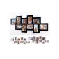 Picture frame # 11, 10 Photos Collage, wooden frame, cardboard back, plastic front, for hanging in landscape and portrait modes, for photos 10x15 cm, Roulette design, 3 colors (Black 9375)