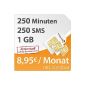 DeutschlandSIM SMART 1000 [SIM, Micro SIM and nano-SIM] terminated (1GB monthly data Flat with max. 7.2 Mbit / s, 250 free minutes, 250 free SMS, 8,95 euro / month, 15ct consequence minutes Price ) O2 network (optional)