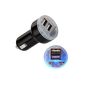 Mini Universal car USB Adapter DUAL - 2 ports - Car Charger 12V / 24V - 5V - 2000mA / 2A shared - for smartphone, tablet, mobile phone, navigation system, etc. (electronics)