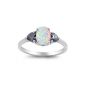 925 Silver Ring with Opal Synthetic End - Front Height: 7 mm - Stone: Topaz Arc-en-Ciel ZC, Synthetic Opal - Made of Sterling Silver, Rhodium Plated (Jewelry)
