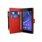BAAS® Sony Xperia M2 - Red Leather Case Cover Wallet Case + Stylus For Touch Screen (Electronics)