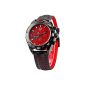 SHARK Men's Watch Leather Strap Sports Quartz Date Display + Day 6 Needles Dial Red Dial Waterproof Red-SH082 (Watch)