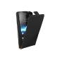 mumbi PREMIUM Genuine Leather Case Sony Xperia T - Shell Case clamshell Screen Protector Xperia T Flip Style Black (Wireless Phone Accessory)