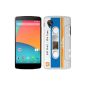 Creator Case for LG Google Nexus 5 - Case / Shell / Cover White protection, blue and orange Plastic Rigid (solid rear) with cool retro cassette pattern (Electronics)
