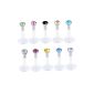 JS Direct - 10pcs Lip Piercing Acrylic Crystal Rhinestone Cz Crystal Lip Ring Labret - Mixed Colors (Jewelry)