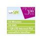 WinSIM LTE Mini 1000 [SIM, Micro SIM and nano-SIM] monthly cancellable (1GB LTE data Flat with max. 21.1 Mbit / s, 50 free-Minunten, 50 free text messages, 3,99 Euros / month , 15ct consequence minute price) O2 network (optional)