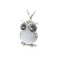 Le Premium® Big eyes Owl Necklace Grey Crystal Eye Cats Eye Belly White Gold Plated (jewelry)