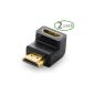 Ugreen High Speed ​​HDMI Male to HDMI Female Adapter / angle 90 degrees HDMI Adapter / up and down / plated contact / protection from your HDMI cable / fixed transfer rate / fset holder / HD 1080P (90 degrees 2 piece, Black) (Electronics)