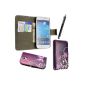 SAMSUNG GALAXY S4 MINI I9190 VARIOUS DESIGN PU LEATHER CASE + FREE STYLUS (Case with Portfolio) - Cover / Wallet Style Leather (ULTRA PURPLE BUTTERFLY BOOK) (Clothing)
