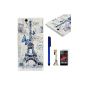 BestCool 1x Blue Painting Paris Eiffel Tower and the Butterfly Stamp PC Hardware Design Hard Protective Case for Sony Xperia Z L36h - White + 1x Dark Blue Stylus + 1x 3.5mm Rhinestone Crystal Diamond Dustproof Plug + 1x Screen Protector (electronic devices)