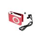 Mini Clip MP3 Player RED - microSD slot for cards up to 8 GB, with no internal memory | mp3player + High End Earphones Extra BERTRONIC ®